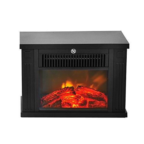 HOMCOM Chimenea eléctrica portátil Mini estufa calentador Termostato regulable 600/1200W llama decorativa 34x17x25cm
