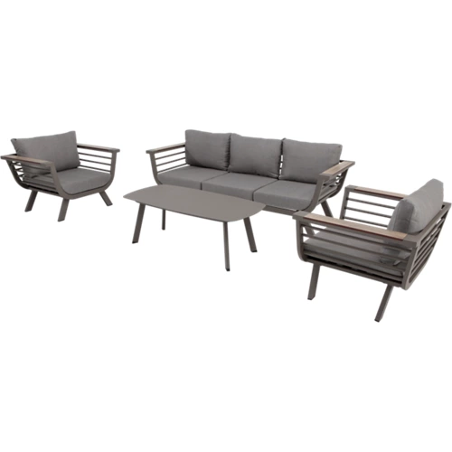 Conjunto de porche de aluminio y cuello de madera natural 5 personas