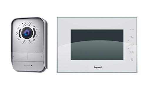 Kit Videoportero Legrand 369230, compuesto por un videoportero de interior con pantalla a color de 7 pulgadas y un videoportero de exterior con visión nocturna gran angular, acabado en blanco