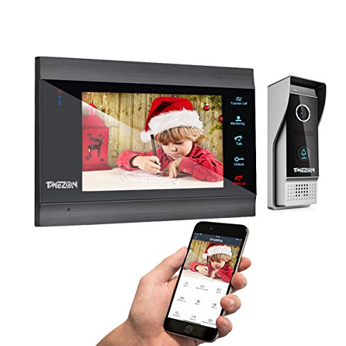 Videoportero Wifi TMEZON, monitor 1080P 7 Zoll y tono de llamada con cable para 1 familia, tecnología 4 hilos, desbloqueo remoto, visión nocturna, instantáneas/grabación, Tuya Smart