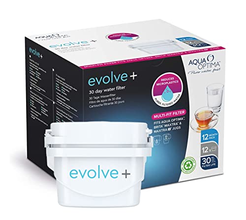 Aqua Optima 1 paquete 30 días Maxtra + compatible con Evolve + cartuchos de filtro de agua +, blanco, 12 cuentas (paquete de 1)