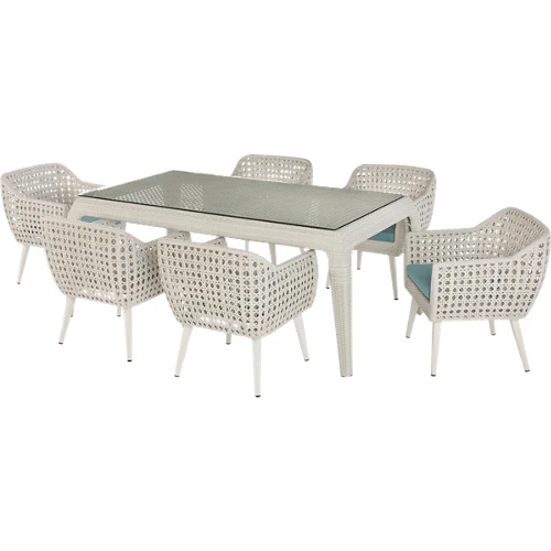 conjunto de muebles de exterior fabricado en rattan sintetico voyage para 6 personas