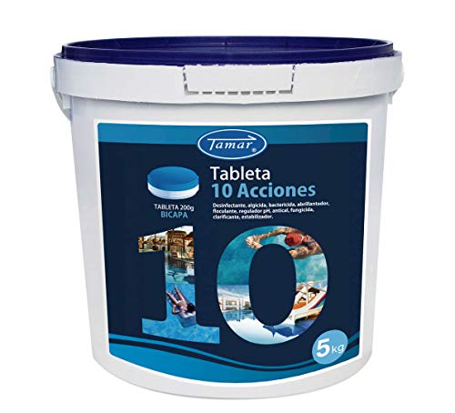 Tamar - Cloro 10 Acciones Bistrat, Tabletas Multifuncionales de 200 grs, Bote de 5 Kilogramos