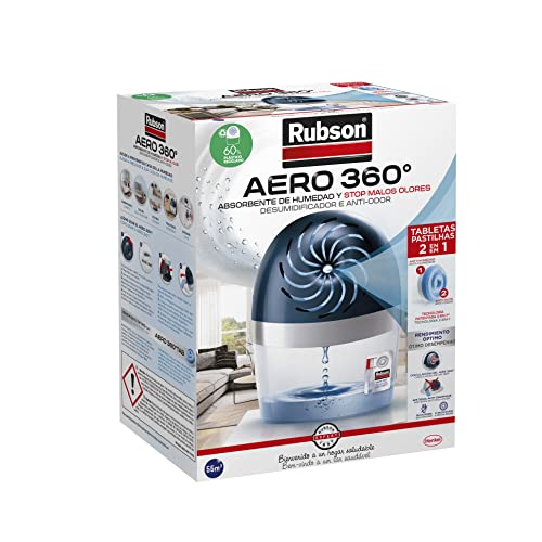 Deshumidificador inalámbrico recargable Rubson AERO 360º, absorbe la humedad, evita la condensación y los olores, absorbe la humedad, dispositivo y tablet (450 g)