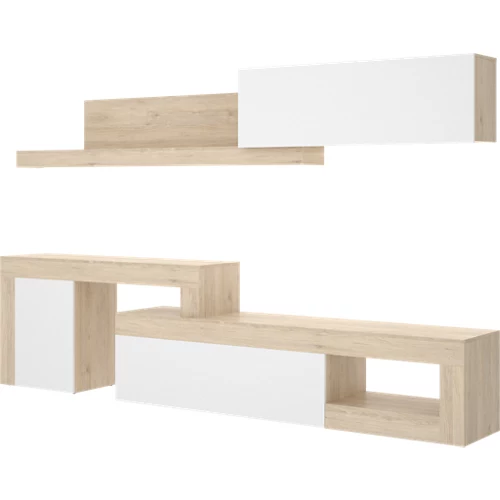 Cira mueble para salón blanco y madera natural 260x180x42 cm