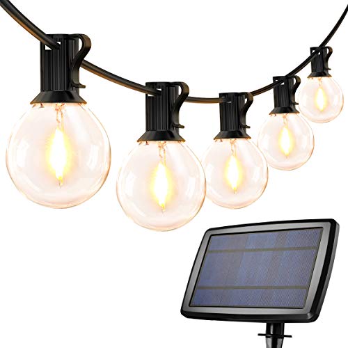 Guirnaldas de luz solar para exteriores USB, LE Garland 26 LEDs G40 Bombillas solares para exteriores, 4 modos de iluminación, base E12, guirnaldas de luz impermeables, luces decorativas ideales para jardín, terraza, Navidad