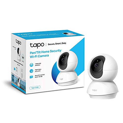 TP-Link TAPO C200 - Cámara IP WiFi 360°, Cámara de Vigilancia 1080p FHD, Visión Nocturna, Soporte para Tarjeta SD, Audio Bidireccional, Detección de Movimiento, Control Remoto, Compatible con Alexa, Multicolor