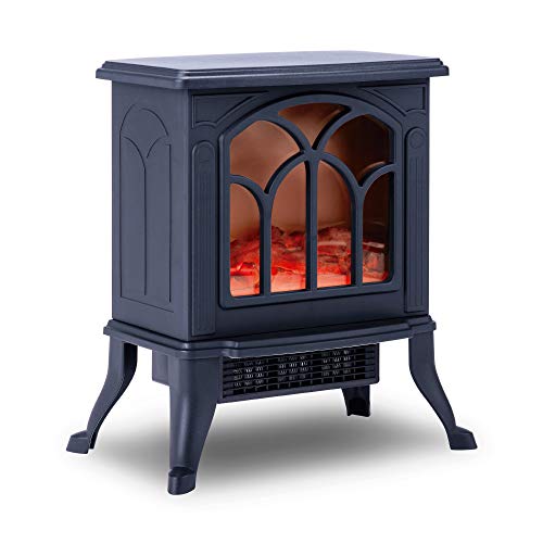Chimenea eléctrica NEWTECK Classic Flame, Aerotermo cerámico decorativo con llama, Chimenea portátil, Termostato, 2 niveles, Sensor seguridad sobrecalentamiento, 750/1000W, 355x465x250mm