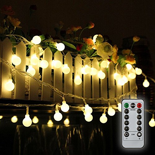 Guirnalda de iluminación exterior, Tomshine 10m 80 LEDs Guirnalda de luces impermeable IP44 con 8 modos de iluminación y mando a distancia para jardines, jardines, bodas, Navidad (blanco cálido)