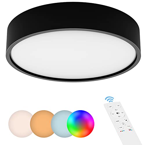 Antena Sídney |  Plafón LED Colores RGB  IP44 24W con mando a distancia  Negro |  3 colores de luz + cambio de color RGB  30cm |  Lámpara LED para cocina, baño, sala de estar, dormitorio.