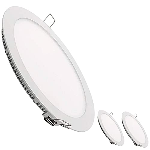 Paquete 3x Panel Downlight Redondo Plano Redondo, 20W.  Color blanco neutro (4500K).  1800 lúmenes.  Conductor incluido.