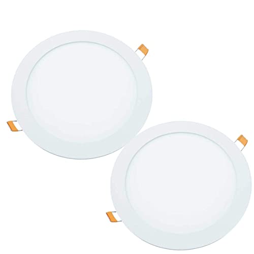 JANDEI - 2x Downlight LED Redondo 18W, Empotrable aro plano en aluminio blanco mate blanco frio 6000K (equivalente a 140W), de medida 200-205mm blanco agujero 220mm
