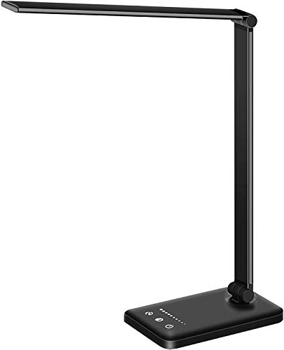 Lámpara de escritorio LED, Escritorio flexo, La luz natural protege los ojos, Lámpara de escritorio LED ajustable con puerto de carga USB, 5 modos, 10 niveles de brillo, temporizador 30/60 min