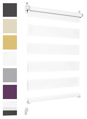 Estor enrollable de doble capa Sonello noche y día 60 cm x 210 cm blanco, Klemmfix sin taladrar, tela, fácil de instalar sin herramientas para ventanas y puertas, protección solar, almacenamiento día y noche