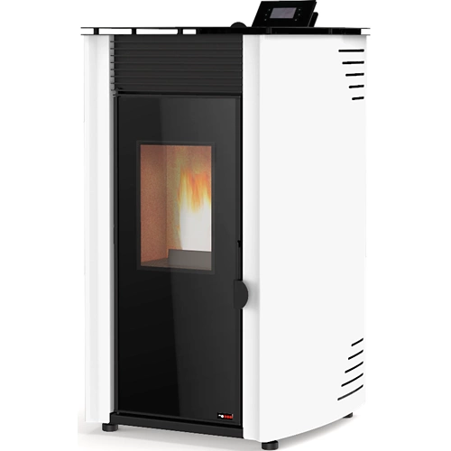 Estufa a pellets puente rojo primer avance 8 kw blanco