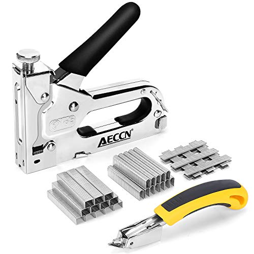 Grapadora manual AECCN 3 en 1 con 2100 grapas - Grapadora para uso en serie (incluye extractor de grapas) para tapicería, material de fijación, decoración, carpintería, muebles, madera