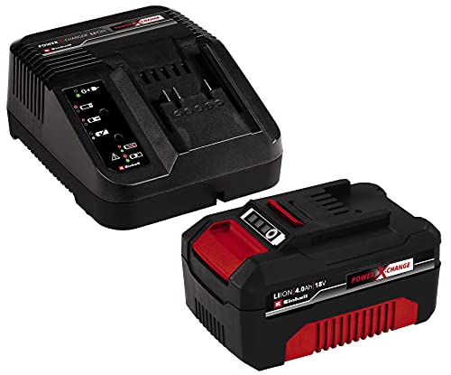 Volks.Akku Power X-Change kit de inicio de batería y cargador original de Einhell (batería de iones de litio de 18 V 4,0 Ah y cargador rápido, adecuado para todas las herramientas Power X-Change)
