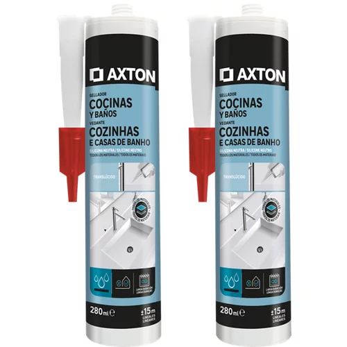Pack de 2 siliconas neutras para cocinas y baños axton 280 ml transparente