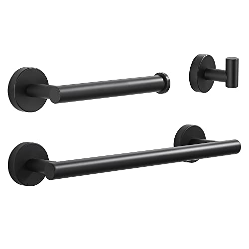Soporte para toallas de baño Hoomtaook, soporte para toallas de baño 3 en 1, juego de accesorios de baño de papel higiénico gratis, instalación de agujero de pintura en aerosol negro