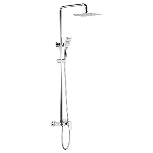 Ibergrif, sistema de columna de ducha cuadrada con repisa, rociador, rociador, flexo, barra orientable y soporte cromado, plata