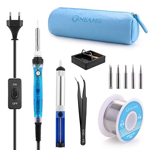 Kit de soldadores, soldadores electrónicos con caja de herramientas de temperatura regulable con interruptor Conjunto de soldadura Multímetro digital Alambre de soldadura para varios usos y reparaciones