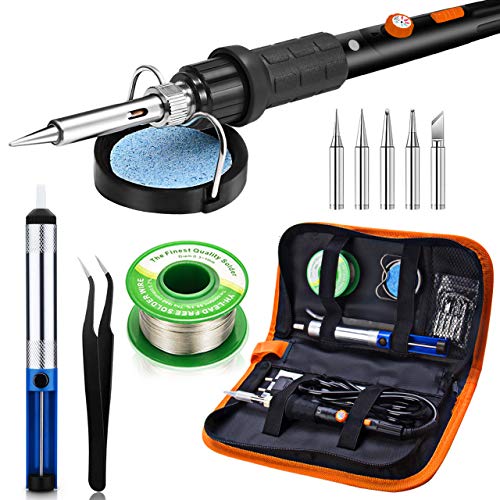 Kit de soldador, soldador Preciva 60 W 220 V, temperatura ajustable 220 ℃ ~ 480 ℃, 5 puntas diferentes, soporte, alambre de soldadura de 50 g para varios usos para reparaciones