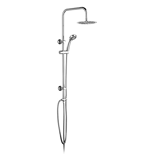 Ibergrif M20702 sistema de columna de ducha sin grifo, con inverter, rociador, rociador, flexo, barra y soporte regulable, cromo, plata