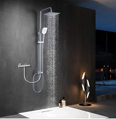 Elbe® Columna de ducha sin grifo, con rociador cuadrado de 20 cm de acero inoxidable 304