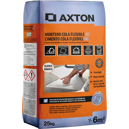 Mortero gel cola blanco flexible 25 kg.  axtón