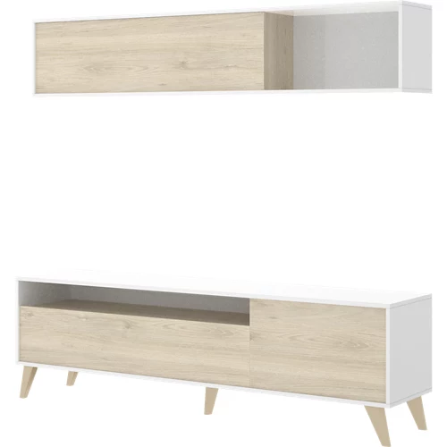 Ada mueble para salón blanco y madera natural 180x180x41 cm