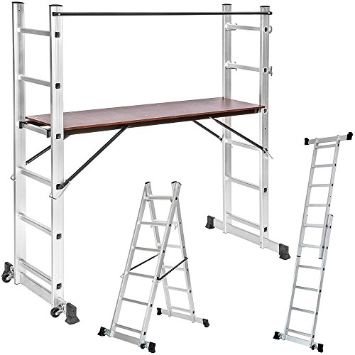 TecTake Plataforma de andamio y escalera de aluminio multifuncional 3 en 1
