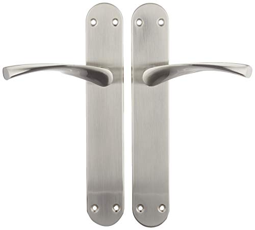 Juego de manillas Jdel con placa de níquel satinado para puerta de interior, 0