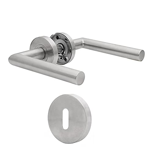 AwmnSrman Tirador de puerta Juego de tiradores de puerta de acero inoxidable cepillado Puertas interiores para baño y aseo Juego de tiradores plateados en forma de L