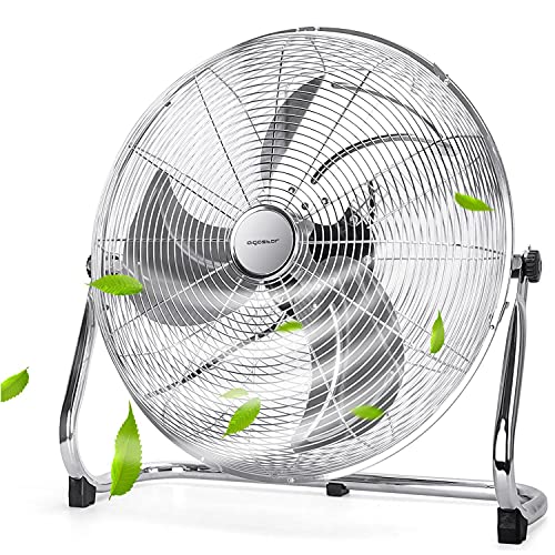 Aigostar Clover 33QNV - Ventilador industrial Ventilador, 100 W, 3 velocidades, ventilador de suelo, regulable a 135º, 3 palas metálicas, 51 cm diseño completo en metal cromado