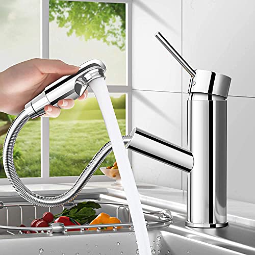 Grifo de cocina, bedee Grifo de cocina extraíble 100 cm agua fría y caliente, grifos de fregadero de cocina de acero inoxidable de 360 ​​° grifo giratorio de diseño