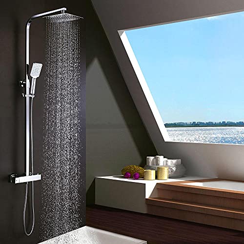Columna de ducha multifunción Lonheo Altura 117,7 cm para pared, columna de ducha de hidromasaje de acero inoxidable 304, columna de ducha multifunción negra para baño