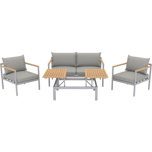 Conjunto de exterior okapi de aluminio y madera para 4 personas