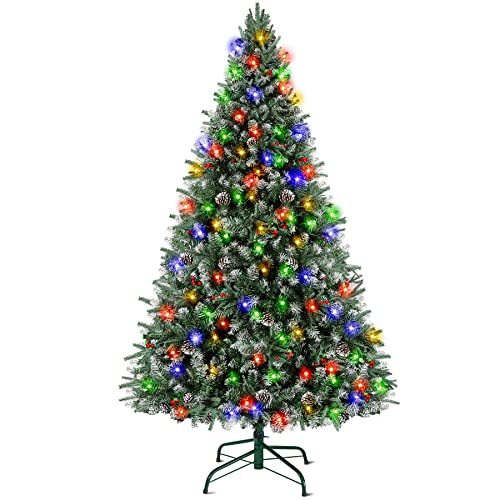 Árbol de Navidad artificial SHAreConn 180 cm, 330 luces blancas cálidas y multicolores, 1627 ramas ramas de copos de nieve y soporte de metal plegable, decoran el árbol de Navidad