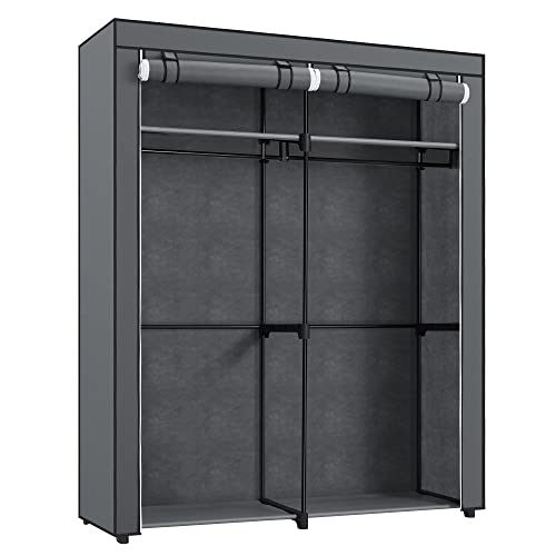 Armario de tela SONGMICS, armario portátil con barras para colgar, perchero, plegable, vestuario, dormitorio, estudio, 140 x 43 x 174 cm, gris RYG02GY