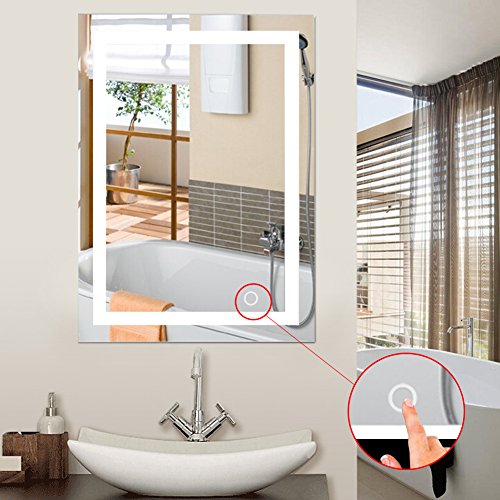 Espejo de baño con iluminación, Espejo de baño con iluminación, Espejo de baño LED Touch (Blanco frío, A, 60x80cm)