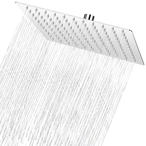 Rociador COMLIFE, plato de ducha ultrafino Rociador de lluvia cuadrado, acero inoxidable 304, con 121 chorros de silicona, accesorios de baño, 10 pulgadas