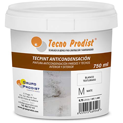 TECPINT ANTICONDENSACIÓN de Tecno Prodist - (750 ml) - Pintura al agua anticondensación y antimoho para interior y exterior - Paredes y techos - alta cubrición - Fácil aplicación - (BLANCO)