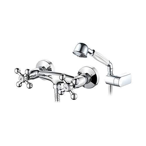 Ibergrif M12052 Lucca, juego de grifo, mezclador de ducha retro con cabezal de ducha, soporte, manguera, cromo, plata