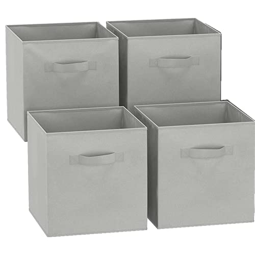 GREATOOL Caja de almacenaje plegable, pack de 4 unidades, 31x31x31cm, cajas para organizar telas, caja para organizar ropa, juguetes y sábanas en armarios (4 unidades, gris claro)