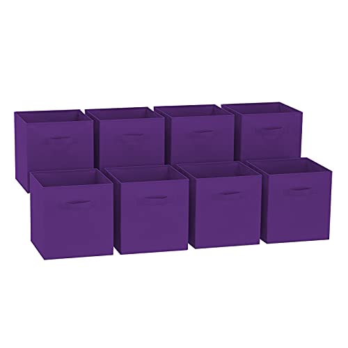 GREATOYAR Juego de 8 cajas de almacenamiento, cajas de almacenamiento de tela, cajas de almacenamiento plegables, cajas de juguetes plegables, cajas organizadoras, 31x31x31cm, púrpura, paquete de 8