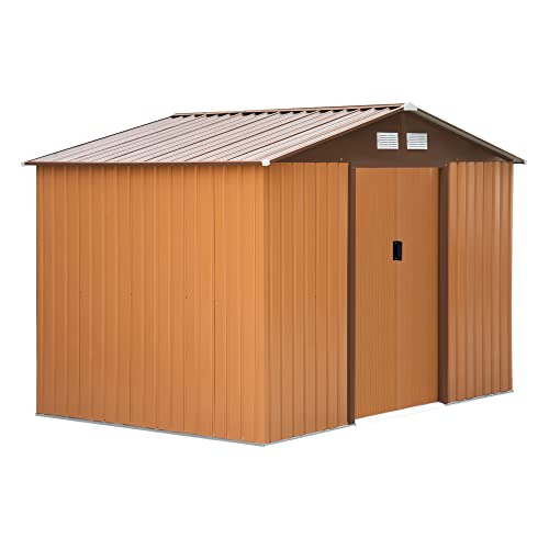 Outsunny Outdoor Garden Sopa Caseta de jardín metálica para guardar herramientas con base incluida y 4 ventanas 5,2 m² 277x195x192 cm Ocre