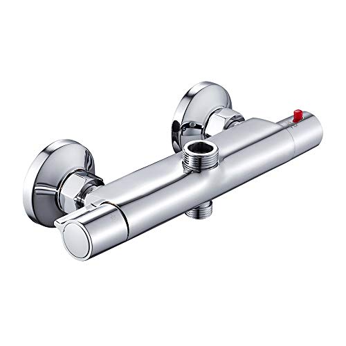 Mezclador termostático de ducha con 2 salidas y botón de seguridad 38 ℃ Grifo inteligente anti-quemaduras con monomando para baño y ducha, de pared, cromado