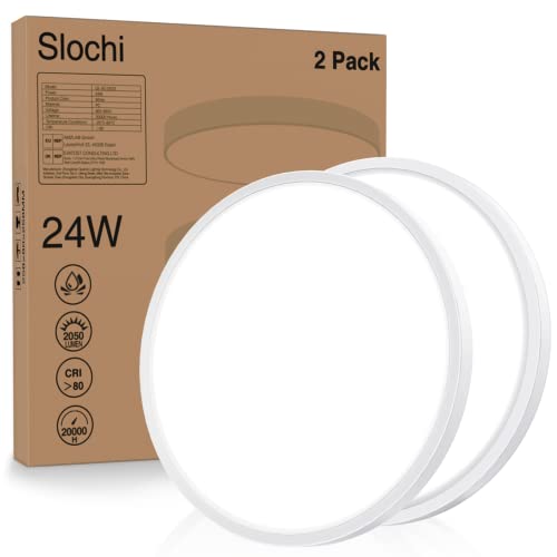 Paquete 2x 24W LED plafón, Slochi 2050lm 6500K plafón, IP44 impermeable LED plafón, blanco redondo LED plafón para cocina Baño Dormitorio Sala Comedor Pasillo Garaje