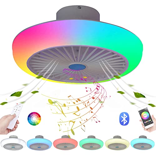 Lámpara Ventilador de Techo con Luz Control Remoto Silencioso Kids Inspire Colors Techo LED Ventilador de Techo Iluminación Luces Niños Regulable RGB Altavoz Bluetooth Música Cámara Blanco