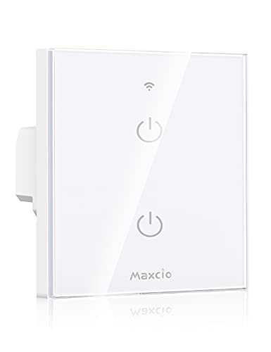 Interruptor WiFi, interruptor inteligente Maxcio 2 Gang compatible con Alexa, Google Home, control de aplicaciones y función de cronómetro, se requiere neutral